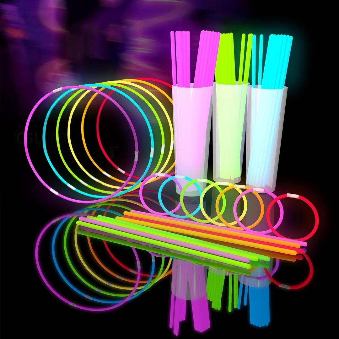 Glow Fever 209pcs Glow Sticks Bulk Party Pack includes 100 8" Glow Sticks and 109 Accessories, with bonus connectors for glow sphere and eye glasses, for Party Festivals Rave Halloween (Multi)
