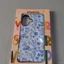 for iPhone 16 Case, Wireless Charging Compatible,Dual-Layer Protection with Stylish Wildflower Design, Soft Silicone + Hard Shell, Cute Chic Phone Cover for Women - Azure Botanical Pattern