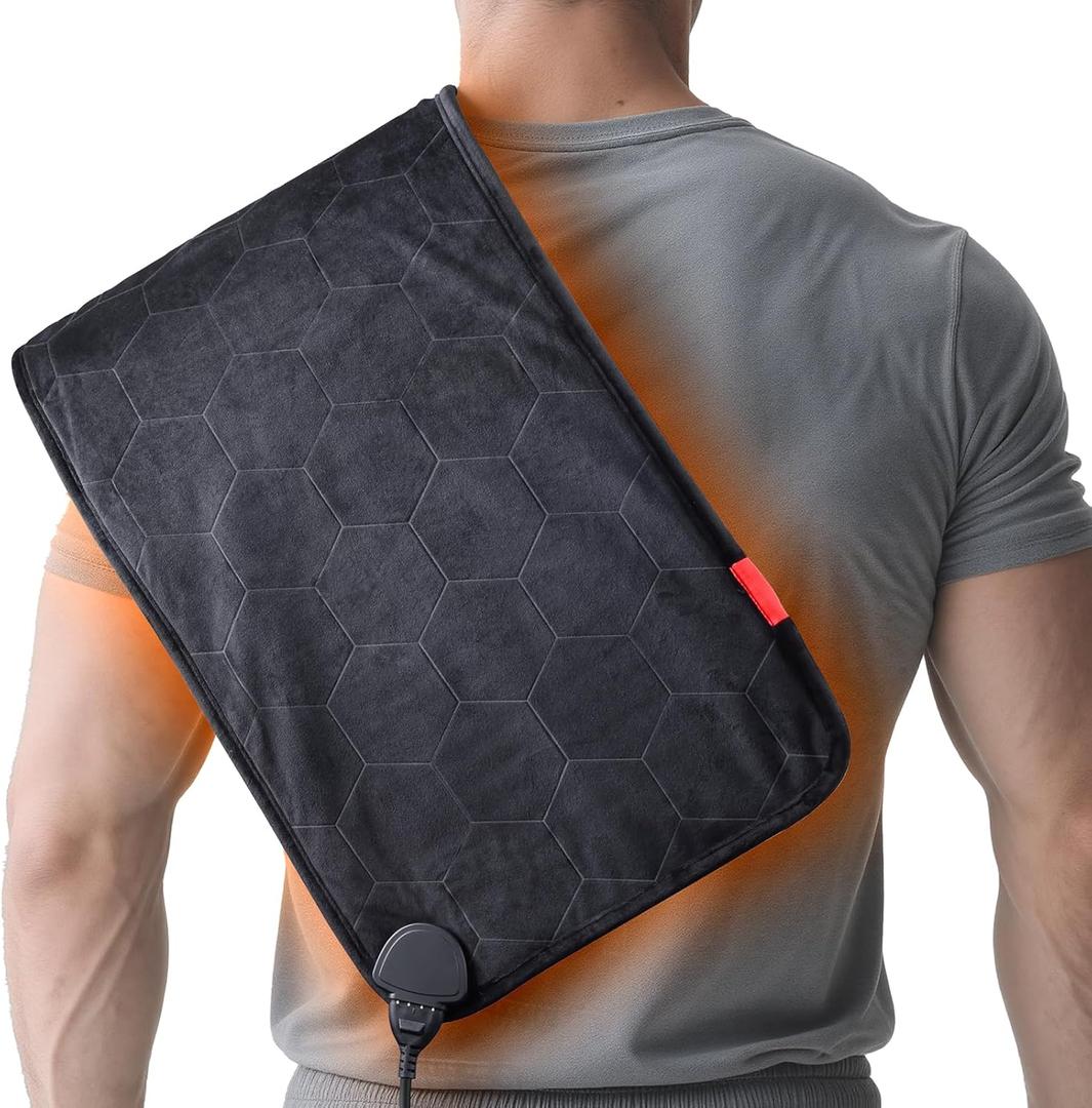 Extra Hot Heating Pad: 2X Graphene Max 160 Electric Heating Pad for Back Neck Shoulders Leg - Fast Deep Relief for Grandpa from Chronic Pain in Winter - 4H Auto Off 12" x 24" (Black)