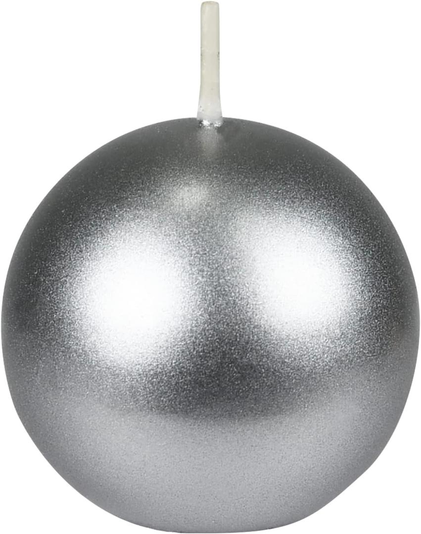 Zest Candle 12-Piece Ball Candles, 2-Inch, Metallic Silver