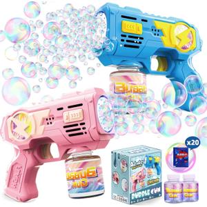 Bubble Gun Toys for 3+ Year Old Kids Boys Girls, LED 2 Pack Automatic Bubble Machine with Bubble Solution, Summer Outdoor Kids Toys for Ages 3-4,4-6,5-7, Birthday Party Gifts for 3 4 5 6 7 8 Year Old