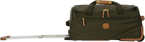 Bric’s X-Bag 21” Rolling Duffel – Water-Resistant Recycled Nylon Carry-On with Silent Wheels, Leather Details, Exterior Zipped Pocket, Garment Straps & Detachable Shoulder Strap – Olive