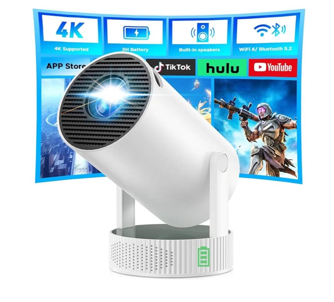 Mini Projector, Projector with Wifi and Bluetooth Built-in Battery 4K Portable Projector for Outdoor Bedroom, Smart Projectors 1080P Compatible with iphone/TV Stick/HDMI/Laptop