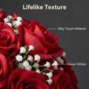 50 PCS Velvet Artificial Rose Bouquet with Baby's Breath, 20 Inch Realistic Fake Flowers, Perfect for Wedding Bridal Bouquets, Home Decor, Table Centerpieces & Photo Shoots，Red