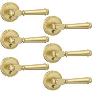 Amerdeco 6 Pack Brushed Gold Privacy Door Handles, Gold Interior Door Knobs,Heavy Duty Door Lever for Bedroom and Bathroom, Reversible Keyless for Right & Left Side AM0034