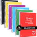miikoul 1-Subject Notebook Bulk,36 Pack Spiral Notebook,College Ruled,8 x 10 Inch, 70 Sheets,3-Hole Punched Paper,Subject Notebooks for School& Office,Assorted Colors