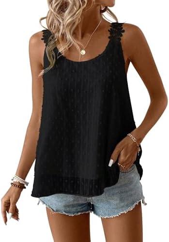 Womens Tank Tops Flowy Sleeveless Summer Boho Tank Top for Women Casual Crewneck Strap Lace Camisole Shirts M
