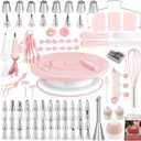 Cake Decorating Kit, 137pcs Cake Decorating Supplies with Cake Turntable for Decorating, Pastry Piping Bag, Russian Piping Tips Baking Tools, Cake Baking Supplies for Beginners (Light Pink)