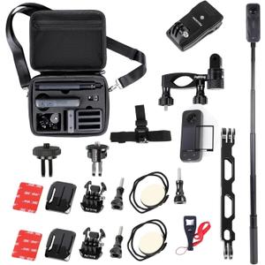 PellKing Accessory Bundle for Insta360 X5/X4,Hard Shell Carrying Case with Shoulder Belt,Selfie Stick,Backpack Clip,Sreen Protector,Head Strap Mount,360 Rotation Bike Handlebars Mount,Helmet Mount,etc