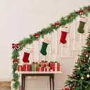 NUPTIO Artificial Christmas Garland with Lights: 2Pcs 6.2Ft Pre-Lit Gold Glitter Garland with Pine Cones Red Berry Eucalyptus - Xmas Decorations for Mantle Fireplace Railing Stairs Table Door