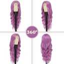 NAYOO Long Purple Wavy Wig for Women 26 Inch Middle Part Curly Wavy Wig Natural Looking Synthetic Heat Resistant Fiber for Daily Party (Purple)