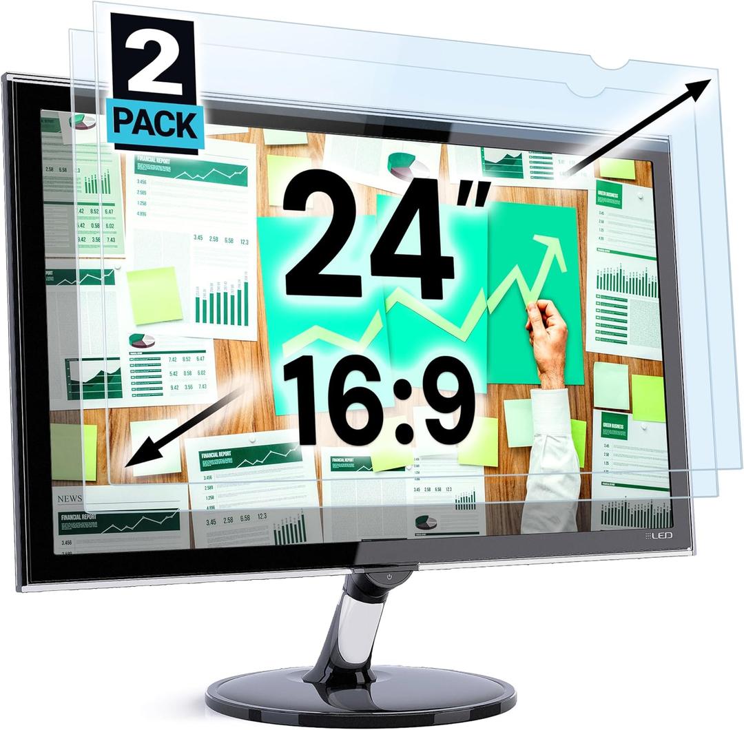 VINTEZ 24 inch Blue Light Blocking Screen Protector Panel for 16:9 Widescreen Computer Monitor and Laptop - PC Anti-UV Eye Protection Filter Film - Anti-Scratch Diagonal Frame Shield [2 Pack]