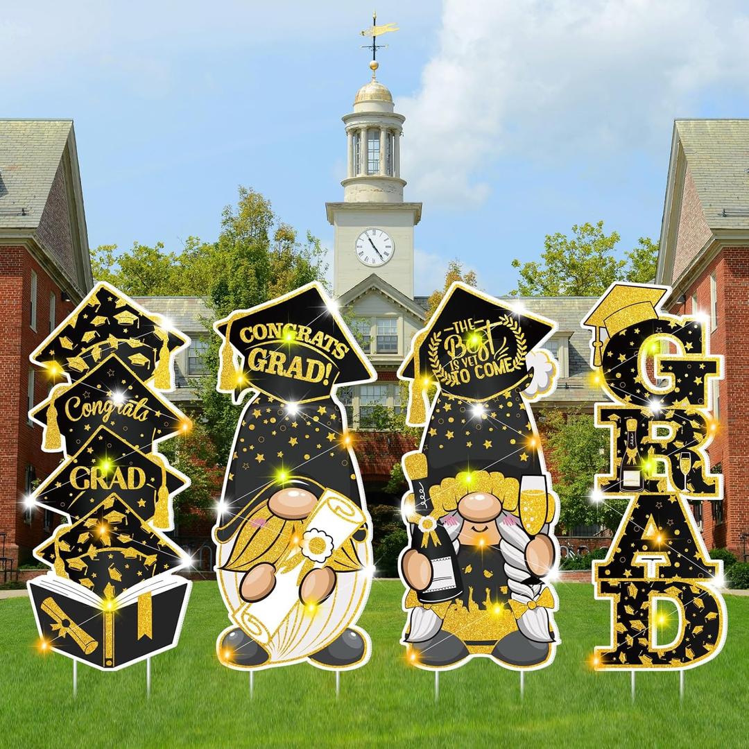 Bencailor 4 Pcs Graduation Yard Signs Class of 2025 Graduation Outdoor Decoration Large Black and Gold Congrats Grad Yard Signs with Stakes Congratulations Graduate Lawn for High School Party Supplies