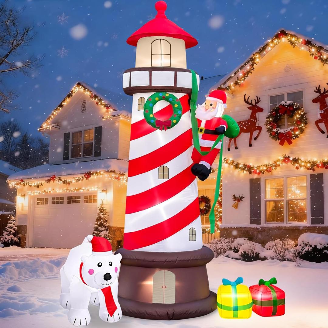 Stegosaurus 8.8FT Inflatable Christmas Decorations Inflatable Lighthouse Xmas Blow Up Decor for Yard Lawn Home with LED Lights Outdoor Christmas Decorations Santa Polar Bear