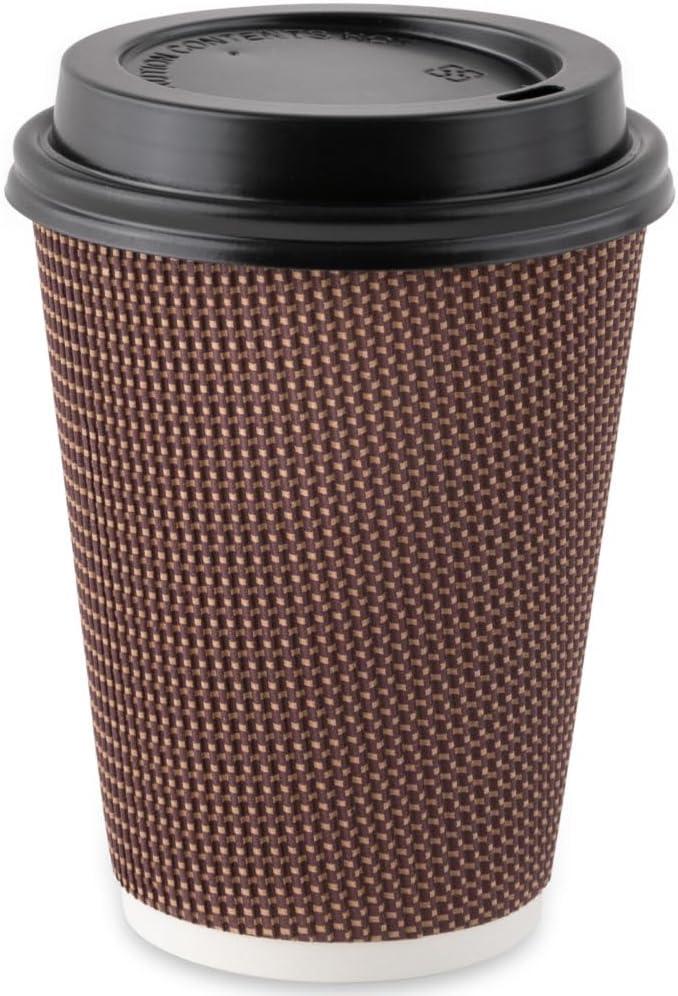 Ripple Cups with Lids - 16oz - Brown - Paper - Case of 240 - For Hot Drinks & To-Go Service, Large