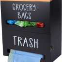 2 in 1 Trash Bag Holder with Grocery Bag Holder, Wooden Trash Bag Dispenser Wall Mounted, Trash Bag Organizer for Countertop/Under Sink, Garbage Bag Holder Dispenser for Plastic Bags, Black