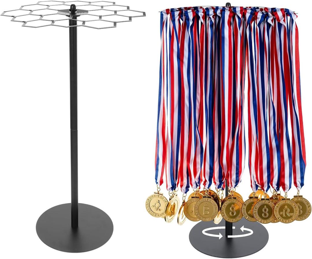 Rotatable Medal Hangers Display, Rotating Medal Tabletop Medals Holder Rack, Ideal for Sports Marathon Races Runners, Cheer, Gymnastics, Soccer, Softball - Easy Hanging Metals, 45+ Medals