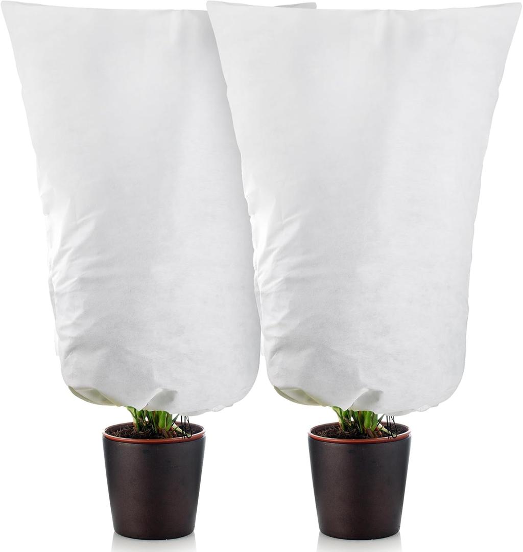 Alpurple 2 Packs Large Size Winter Drawstring Plant Covers- 39 x 63 Inch Warm Plant Protection Cover Bags, Frost Cloth Blanket Protecting Fruit Tree Potted Plants from Freezing Animals Eating