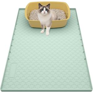 34"x22" Litter Mats Extra Large Easy Clean, Cat Litter Mat Large, Silicone Dog or Cats Feeding mat Waterproof, Cat Litter Mats for Indoor Cats, Green