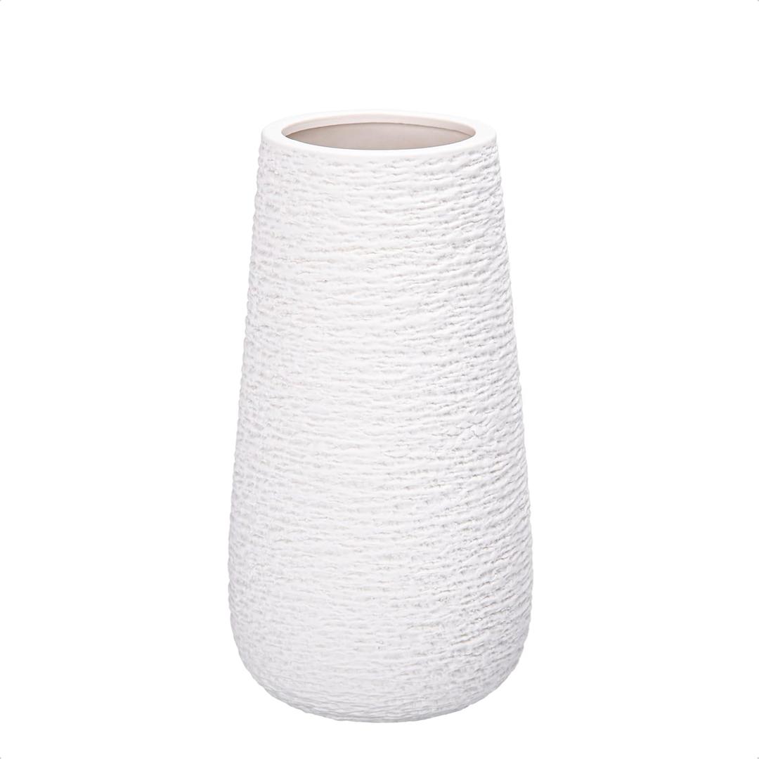 D'vine Dev 8 Inch Textured White Elegant Oval Ceramic Vase for Flowers, Home Dcor Vase with Design Box, VS-LD-A-1