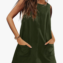 Corduroy Overalls Dress for Women A Line Casual Stretch Jumper Shift Dress with Pockets Size XL