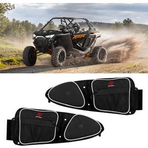 Front Door Storage Bags for Polaris RZR XP/Turbo | UTV Organizer with Thick Knee Pad & Cup Holder | Water-Resistant Side Door Bag Compatible with 2014-2021 RZR Models (lack)