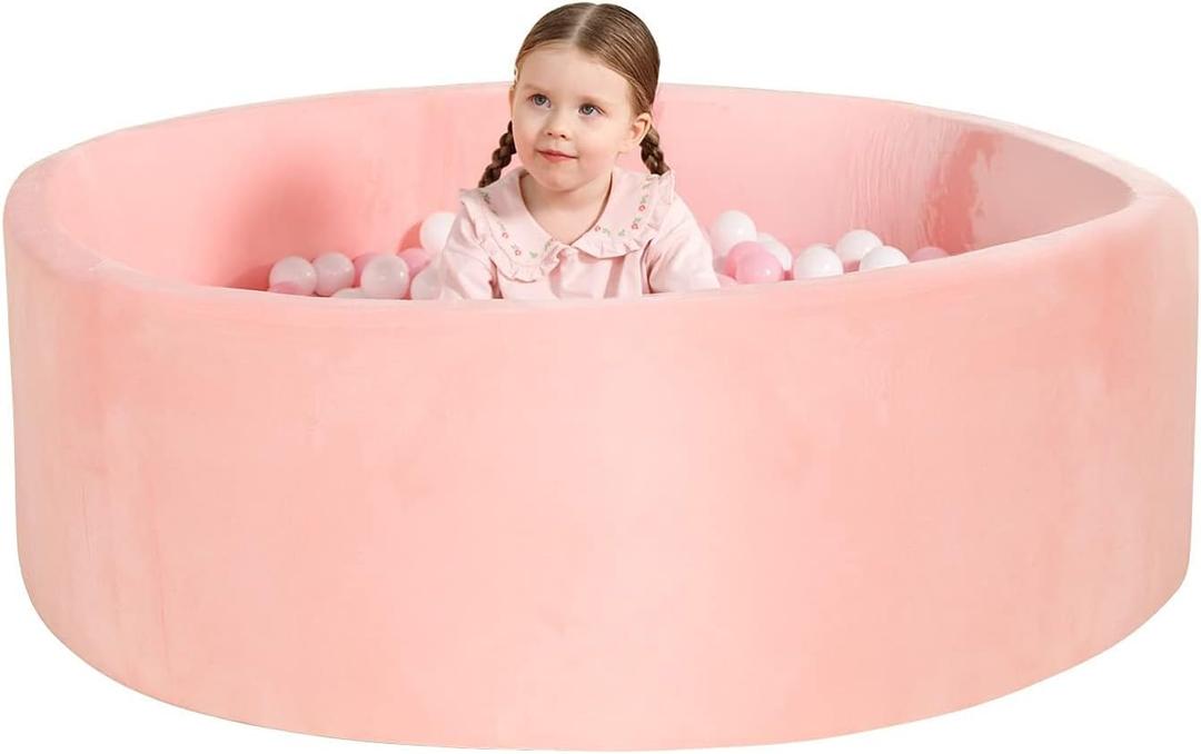 TRENDBOX Extra Large Foam Ball Pit for Toddlers, 47x14 inch Soft Baby Ball Pit with Washable Velvet Cover (Balls not Included)-Pink (47inch, 4-pink)