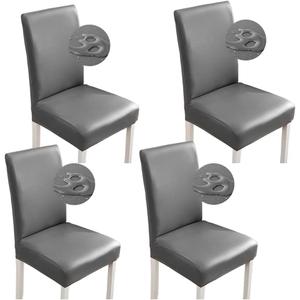 Shukii Stretch Dining Chair Covers Waterproof PU Leather Chair Slipcovers Chair Protector Cover Universal Chair Covers for Dining Room Kitchen Hotel (Set of 4, Gray) (Grey)