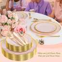 ejonirinjonir EI 150pcs Pink Plastic Plates with Gold Plastic Silverware,Pink Party Plates,Heavy Duty Plate Disposable,Gold Dinnerware Set for Birthday, Afternoon Tea,Wedding,Valentine's Day