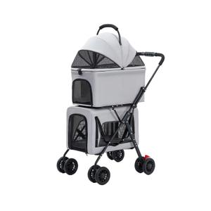 2-Tier Pet Stroller with Detachable Carrier, Foldable Lightweight Pet Bag for Puppy Kitten, Foldable Travel Stroller for Small Dogs Cats Outdoor Use(Gray)