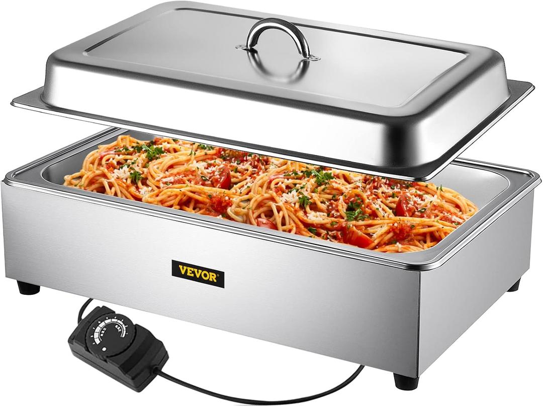 VEVOR Commercial Food Warmer, Full-Size 1 Pot Steam Table with Lid, 9.5 Quart Electric food Warmers, Grade Stainless Steel Bain Marie Buffet Equipment, Fits 21 x 13.2 Pan, 400W, for Restaurant, Sliver (1-Pan, 9.5 Qt, Silver)