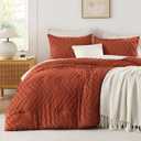 Andency Burnt Orange Oversized King Comforter Set 120x98, Boho Oversize King Soft Warm Tufted Bedding Comforter Sets, 3 Pieces Aesthetic Chevron Farmhouse Cute Bohemian Textured Bedding Set