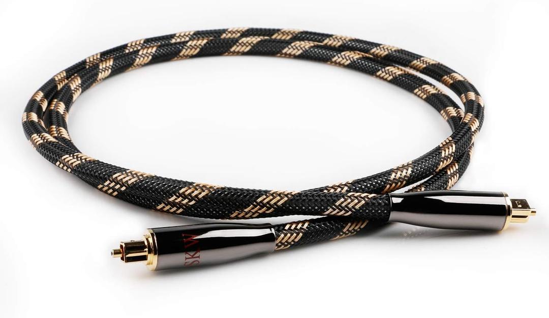 SKW Optical Digital Audio Toslink Cable Home Theater Fiber Optic Male to Male Gold Plated S/PDIF Cables - Copper Connectors, High-Reinforced Transparent Polymer Core, Nylon Braided 9.8ft(3M) (Black)