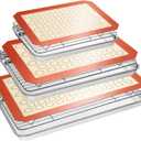 Baking Sheet Tray Cooling Rack with Silicone Baking Mat Set, Stainless Steel Cookie Pan For Oven, Set of 9 (3 Sheets + 3 Racks + 3 Mats), Warp Resistant & Heavy Duty & Easy Clean, Red
