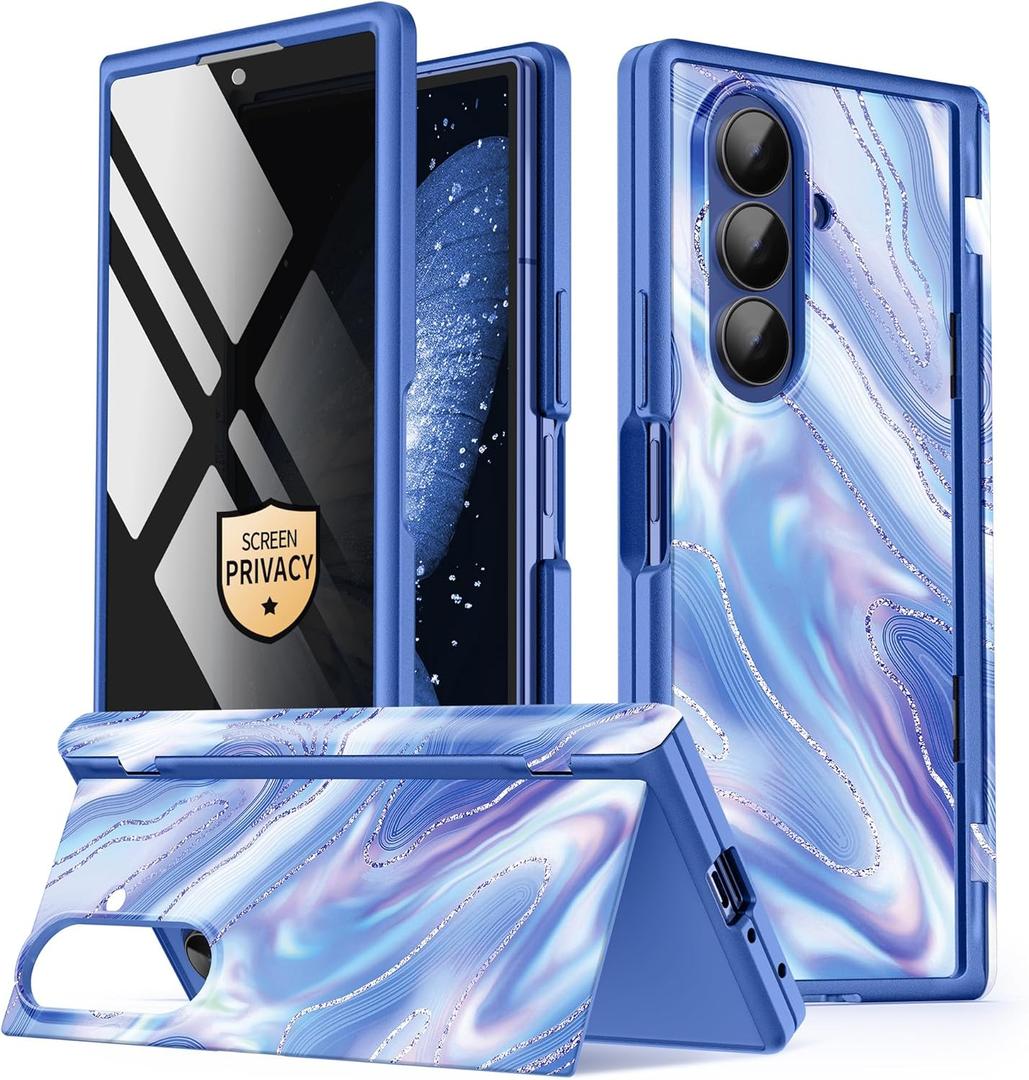 GVIEWIN for Z Fold 7 Case with Privacy Screen Protector [Compatible with Magsafe][Built-in Kickstand] Magnetic Full-Body Hinge Protection Slim Phone Case for Samsung Galaxy Z Fold 7, Aurora/Azure Blue
