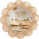 Sintuff Boho Scalloped Wall Mirror Decorative Flower Round Wavy Mirror with Frame Rustic Farmhouse Rattan Wicker Natural Wall Decor for Bathroom Bedroom Office (Jute,24 Inch,Scalloped)