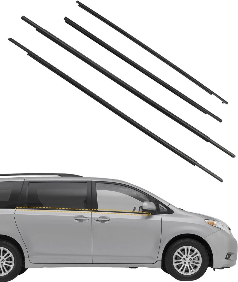 Window Trim Seal, Weather Strip Belt Set, Compatible with 2011-2020 Toyota Sienna, Replace#6816008020 6821008020 6818008020 6823008020, Door Window Weather Stripping, Rubber Seal Moulding (4PCS)