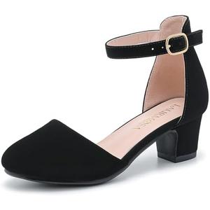 LAURMOSA Girls Dress Shoes Closed Toe Chunky High Heels Ankle Strap Wedding Party Pump Shoes, Size 13