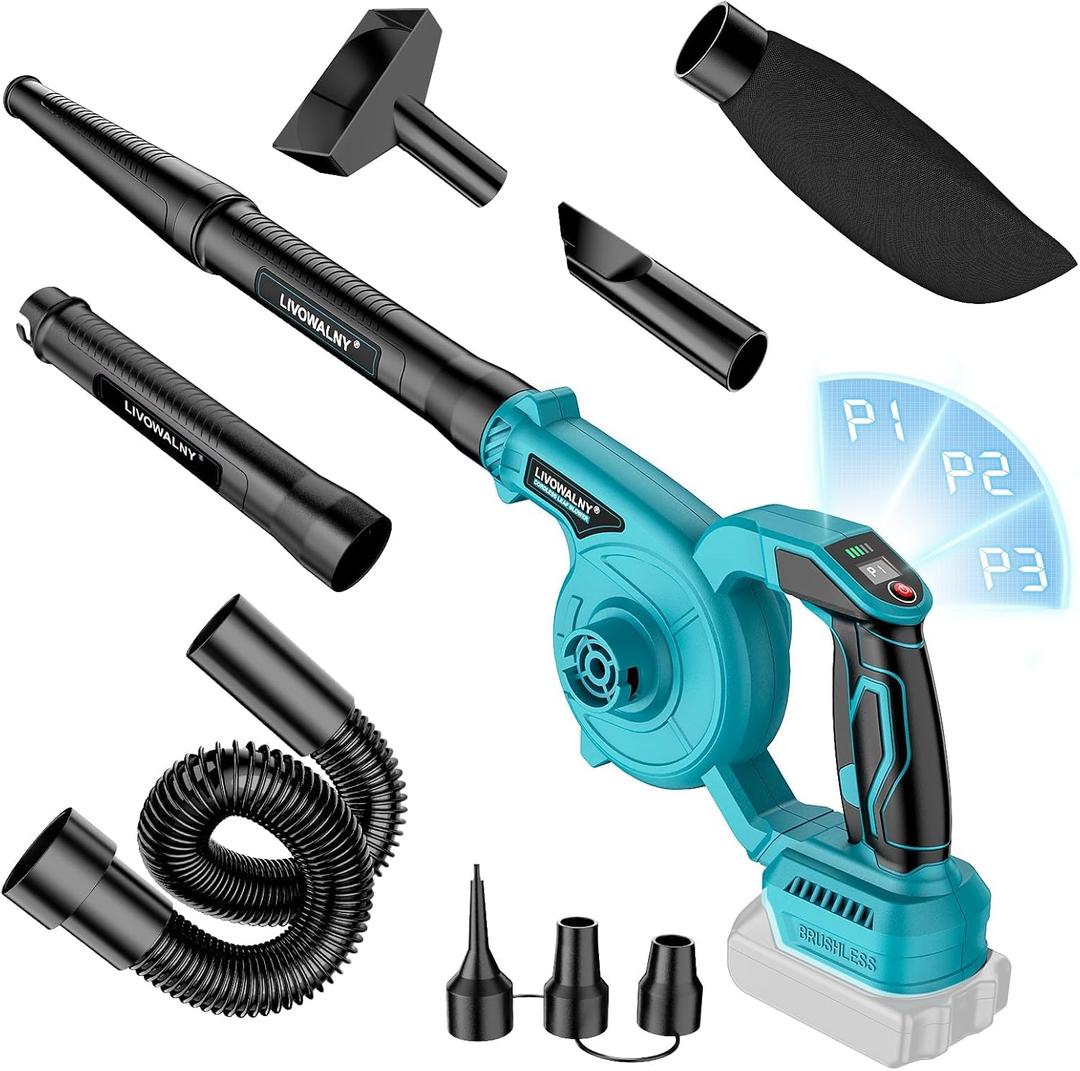 Leaf Blower Cordless for M-Akita 18V Battery, LIVOWALNY 120CFM 230MPH 2-in-1 Electric Leaf Blowers & Vacuum with 3 Speed Mode for Cleaning Patio, Yard, Sidewalk, Snow, Lawn Care
