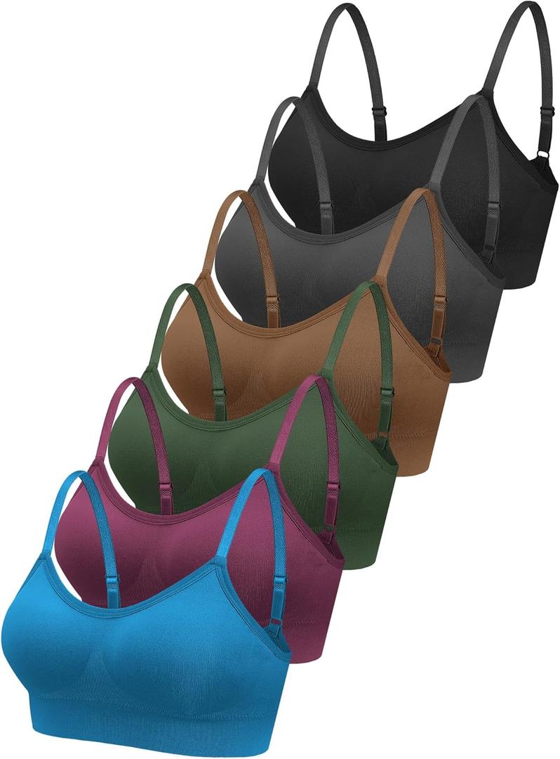 Geyoga 6 Pcs Sports Bra for Women, No Underwire Wireless Bralette Support Padded Cami Bra Seamless Camisole Tank Top (Large, Stylish Colors)