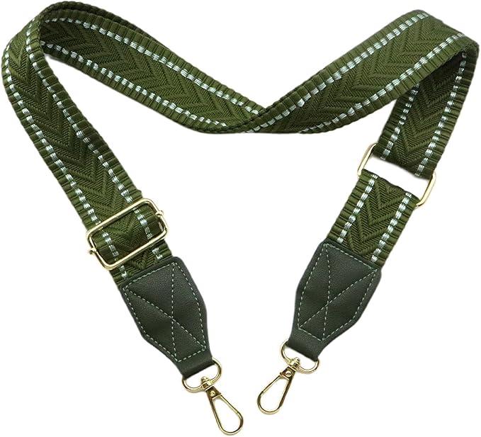 Adjustable Purse Strap with Green Leather End - 1.5" Wide Handbags, Camera, Guitar, Phone & Crossbody Bag Replacement Shoulder Straps(Gold Hardware), Green Strap-Gold hook-G202