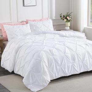 Andency White Queen Comforter Set(90x90Inch), 3 Pieces Cute Pinch Pleat Bedding Comforters & Sets for Queen Bed, Soft Lightweight Fluffy Down Alternative All Season Bed Set