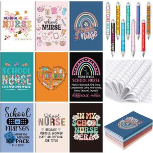 Resurhang 18 Pcs School Nurse Appreciation Gifts Set, 9 School Nurse Notebook Journal & 9 Inspirational Ballpoint Pen for Nursing Staff Students Graduation Retirement Gifts, National Nurses Week