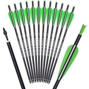 Crossbow Bolts Carbon Arrows 16 18 20 22 Inch Hunting Archery Bio Crossbow Arrows with Moon Nocks 100 Grain Removable Tips (Pack of 12)