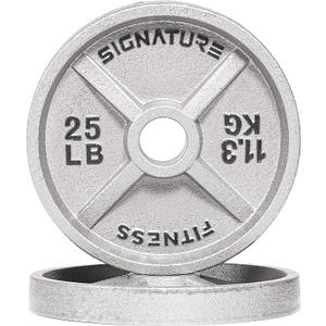 Fitvids Deep Dish 2-Inch Olympic Cast Iron Weight Plates with E-Coating (Gray) Set of 2, 25LB