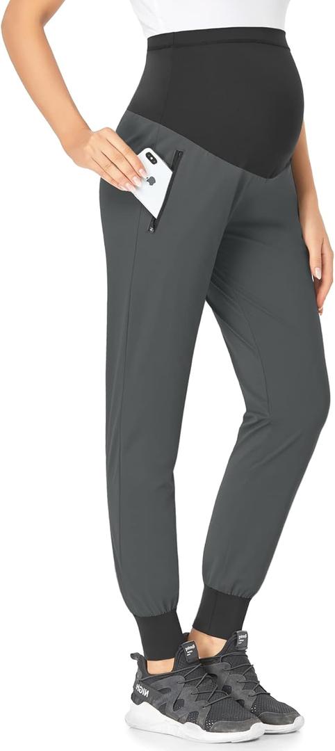 POSHGLAM Women's Maternity Joggers Casual Scrub Pants Quick-Dry Lightweight Active Pants (Medium, Pewter)