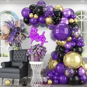 HILAVO Purple Black and Gold Balloon Arch Kit Graduation Balloons Garland Black Metallic Dark Royal Purple Gold Confetti Balloon for Women Grad Class of 2025 Decor Birthday Baby Shower Party