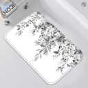 Black White Eucalyptus Small Bathroom Rugs Mat Grey Watercolor Plant Leaf with Floral Bath Rug 24 x 16 in Water Absorbent Non Slip Washable Shower Mat Memory Foam Bath Mats for Bathroom Decor