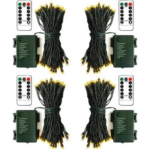 ZAIYW Battery Operated String Lights 4 Pack 16.5Ft 50LED String Lights with Remote Control 8 Modes Timer Christmas Lights Green Wire for Outdoor Garden Party Garlands Xmas Tree Decor (Warm White)