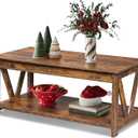 WLIVE Coffee Table, 43" Farmhouse Coffee Table with Storage Shelf & Sturdy V-Shaped Support, Wood Center Table for Living Room, Bedroom, Office and Balcony, Rustic Brown